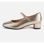 loft37 Skórzane czółenka "Fall in Love" w kolorze złotym z paskiem rozmiar: 40 kolor gold.