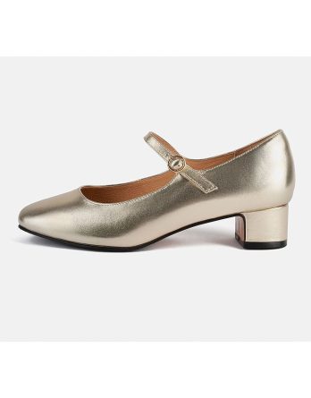 loft37 Skórzane czółenka "Fall in Love" w kolorze złotym z paskiem rozmiar: 40 kolor gold.